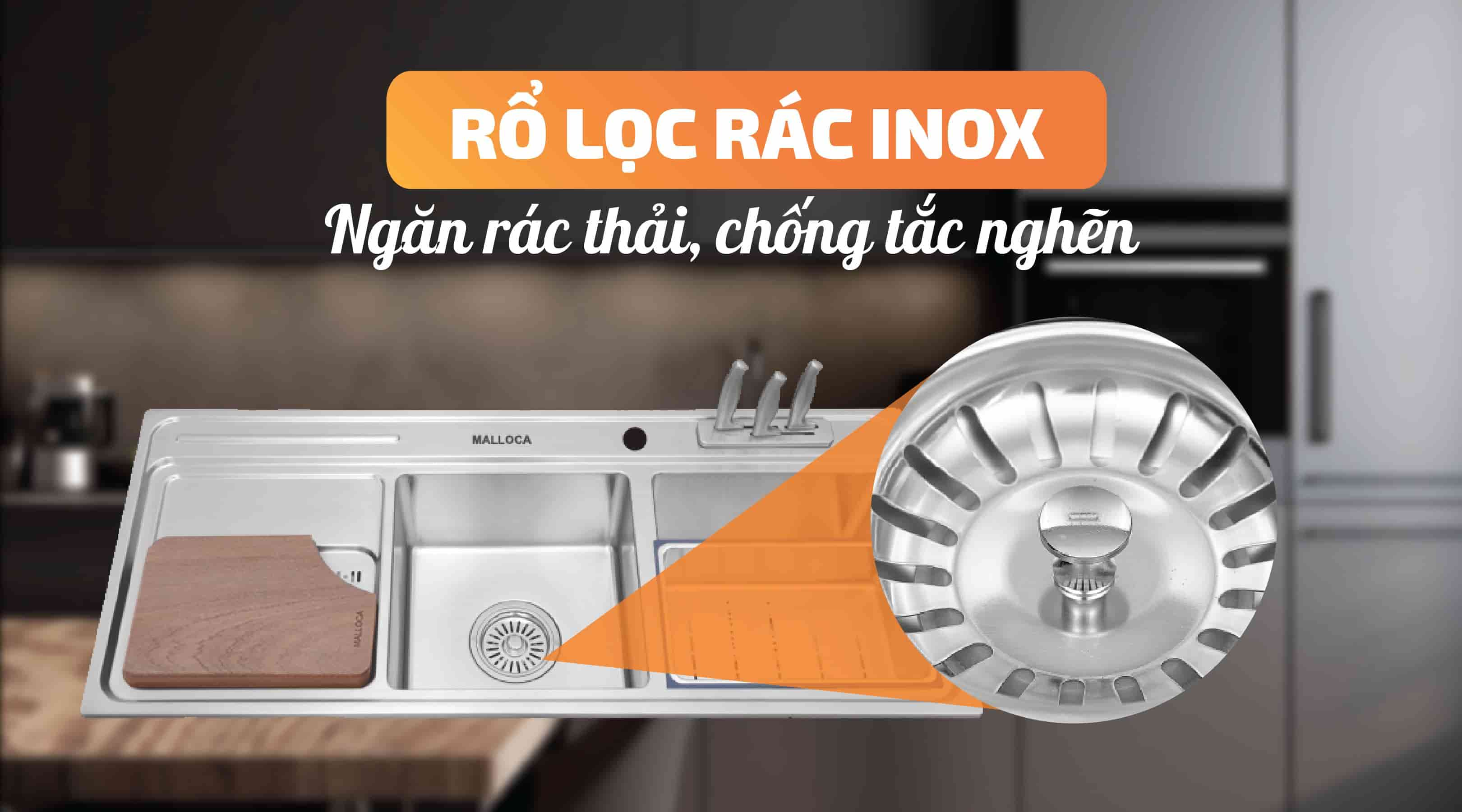 Chậu rửa chén Malloca MS 8817 - Rổ lọc rác
